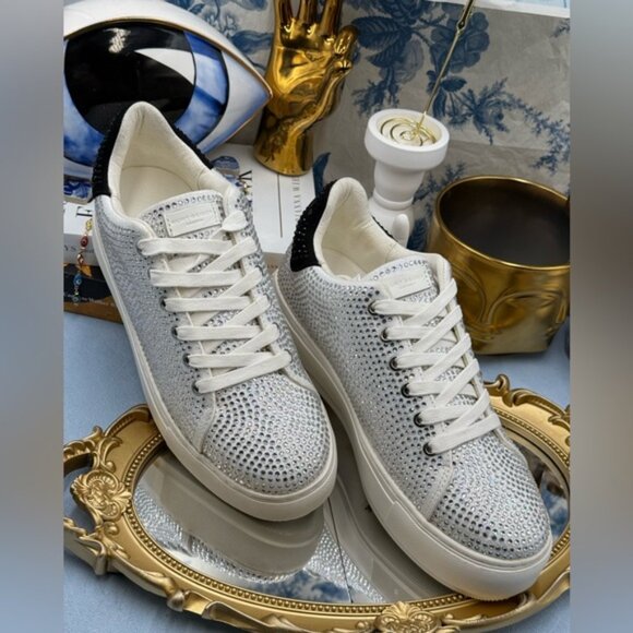 🆕 KURT GEIGER LONDON 🧿 NWOT Laney Silver Crystal Low Top Sneaker, Sz 38.5 US 8 - Picture 7 of 16